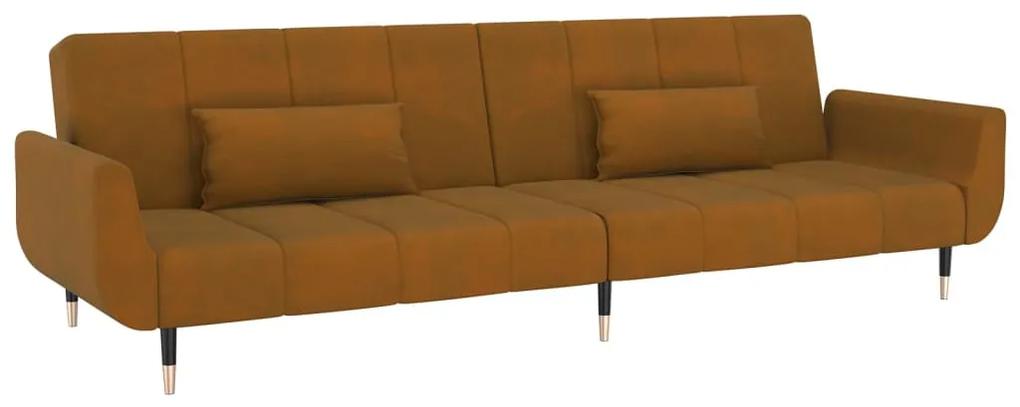 Canapea extensibila cu 2 locuri, 2 perne, maro, catifea Maro, Fara scaunel pentru picioare Fara scaunel pentru picioare