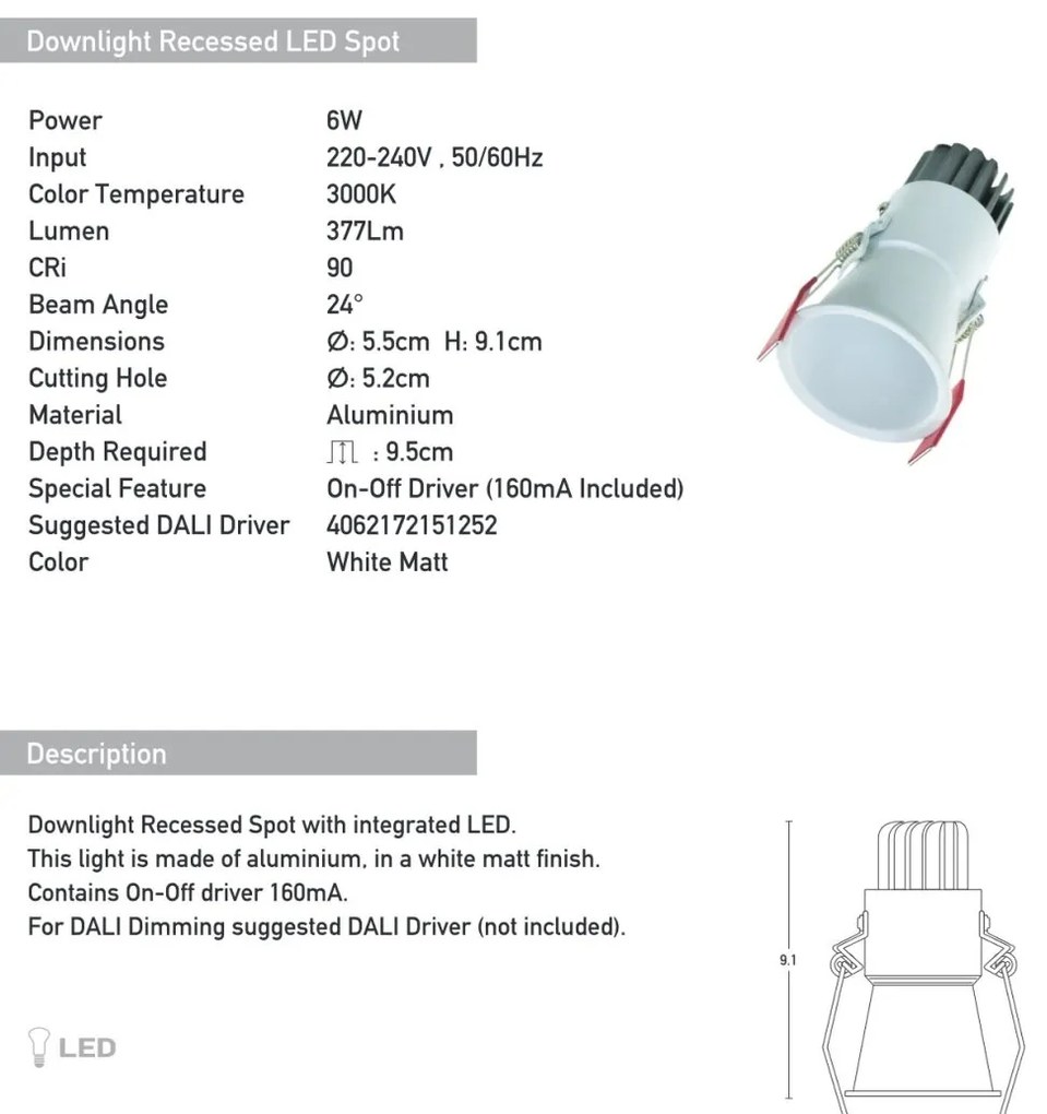 Spot LED incastrabil Trimless alb 6W 3000K