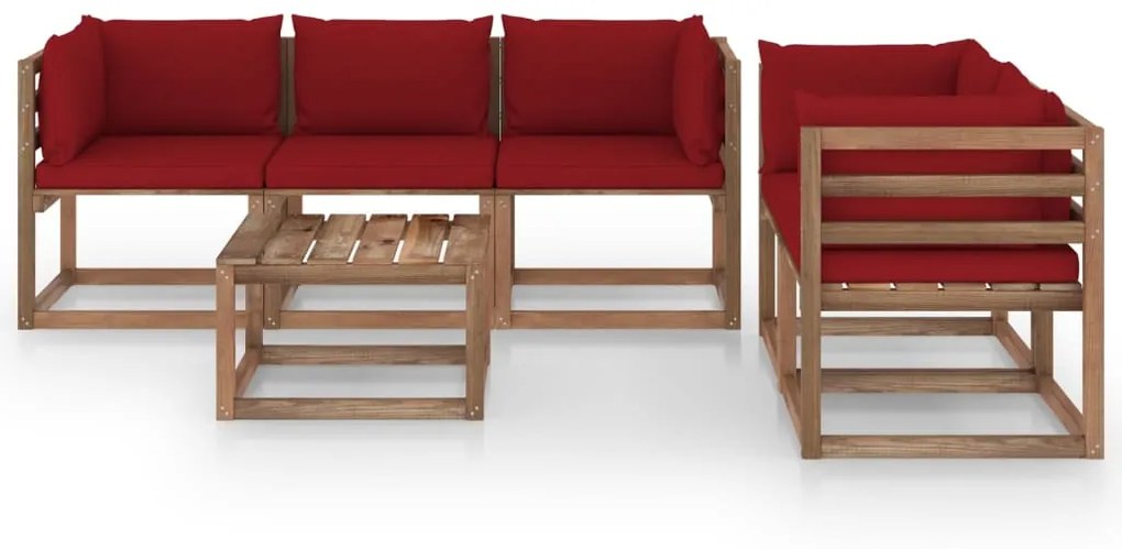 3067413 vidaXL Set mobilier de relaxare pentru grădină perne roșu vin 6 piese