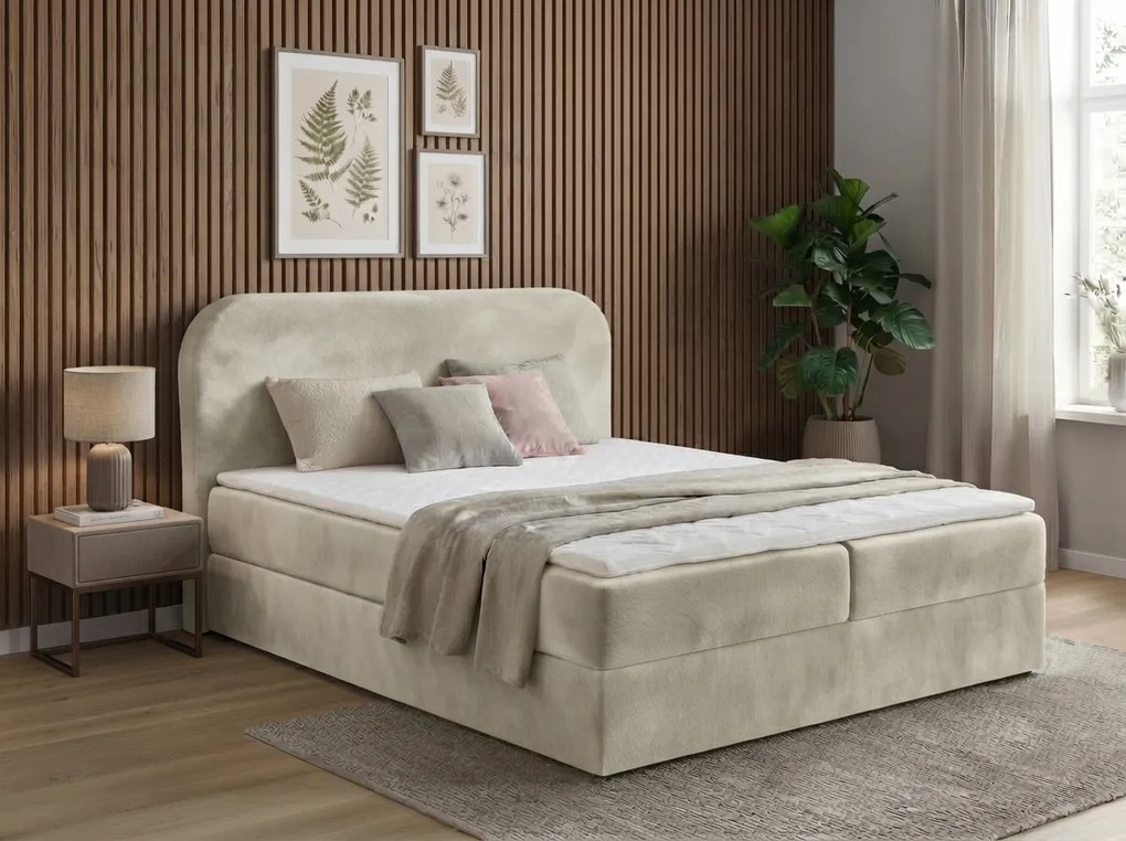 Pat tapițat boxspring FORENA 180x200 cm crem Saltea: Saltea cu arcuri Bonell