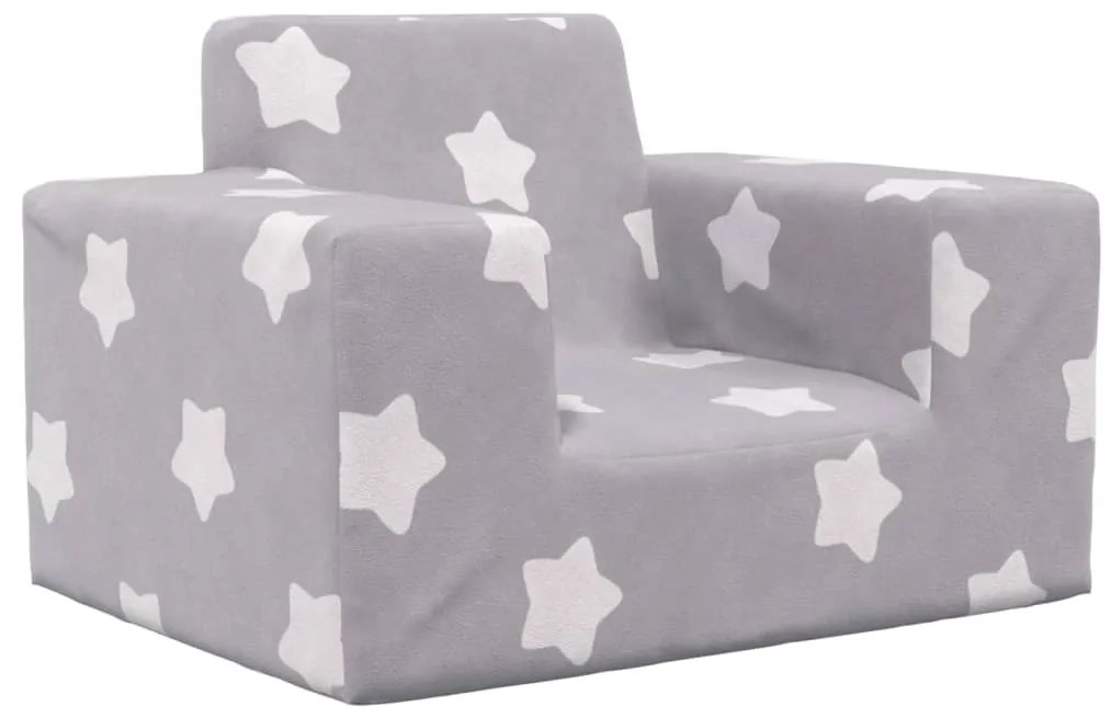 341809 vidaXL Canapea pentru copii, gri deschis cu stele, pluș moale
