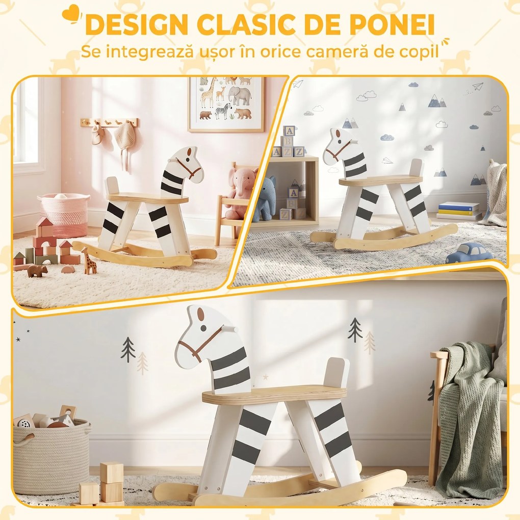 AIYAPLAY Cal Balansoar pentru Copii 1,5-3 Ani, cu Bază Lată, din MDF și Placaj Multistrat, 68x26x53cm, Multicolor | Aosom Romania