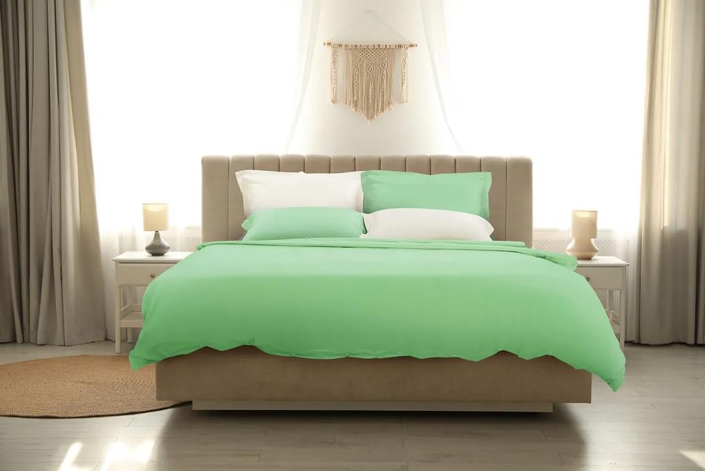 Lenjerie de pat, 2 persoane, 100% Bambus, 6 piese, 200x220 cm, Verde/Ivory