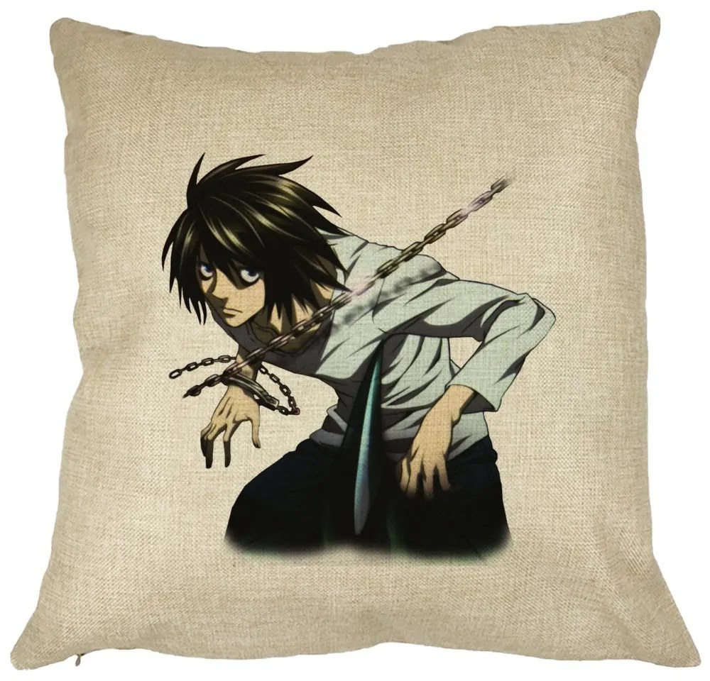 Perna Decorativa cu Death Note L, 40x40 cm, Husa Detasabila, Burduf