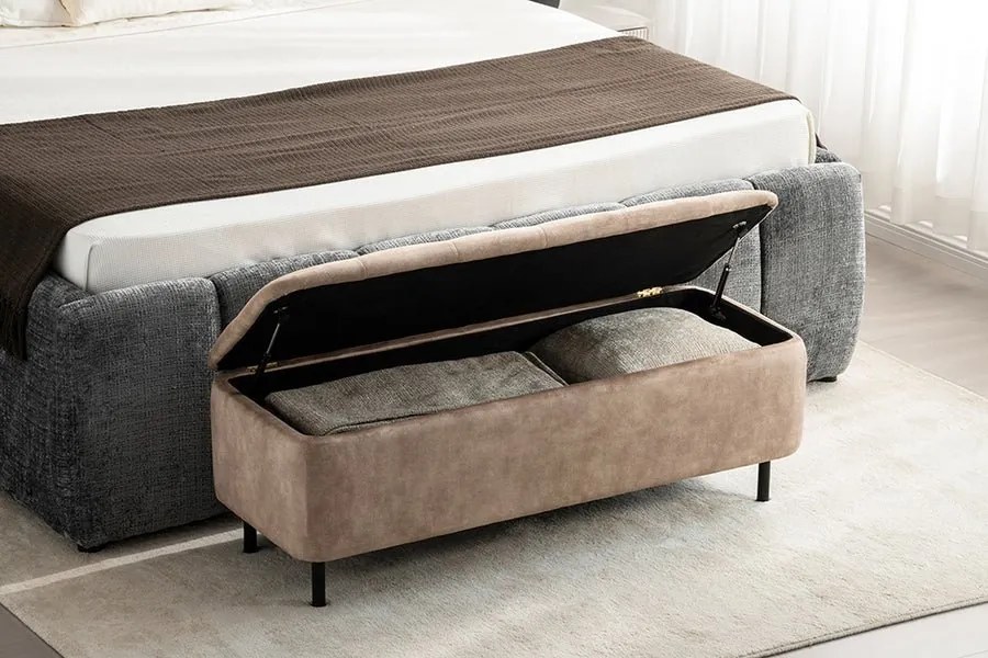 Bancheta cu spatiu de depozitare Catifea bej, EN VOGUE 120cm