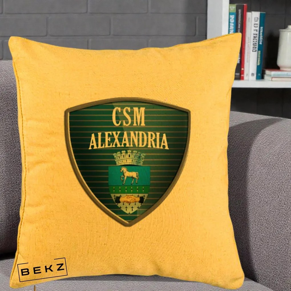 Perna Personalizata CSM Alexandria Fotbal, 40x40 cm, Galben, Husa Detasabila, Perna Inclusa, BEKZ®