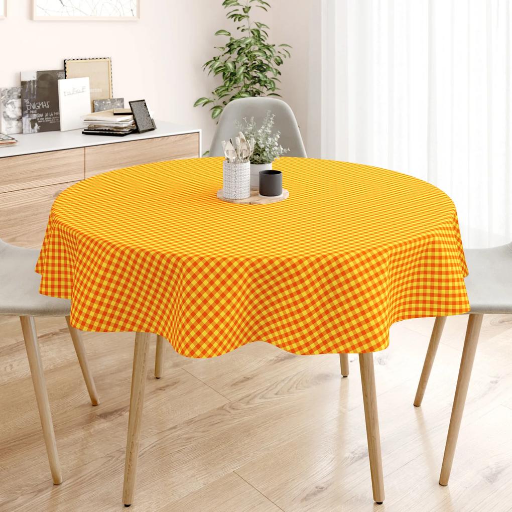 Goldea față de masă din 100% bumbac kanafas - carouri mici de culoare galben-portocaliu - rotundă Ø 60 cm