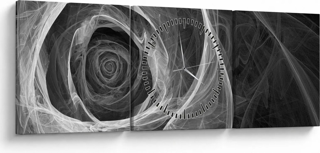 Tablou - Abstract trandafir negru și alb (cu ceas) (90x30 cm)