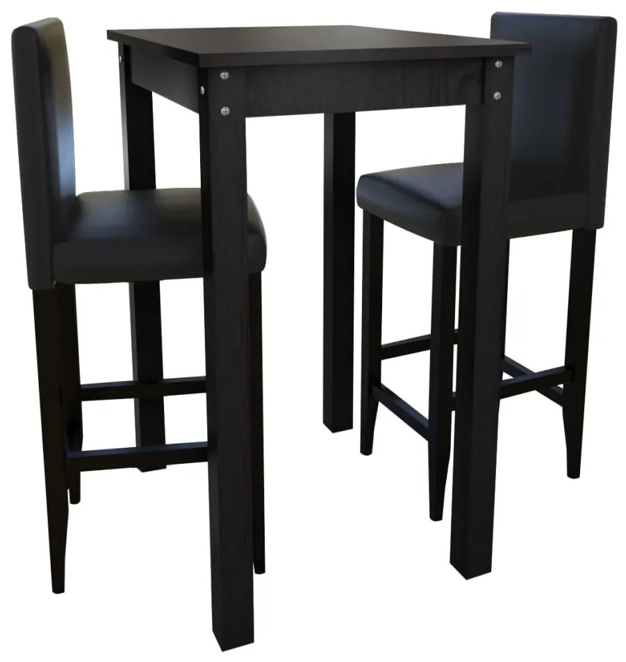 Masă de bar cu 2 scaune de bar, negru
