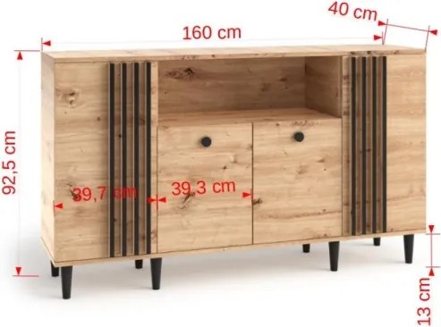 Comodă LIVIA 04 – 160x40x92.5 cm – Stejar Artisan