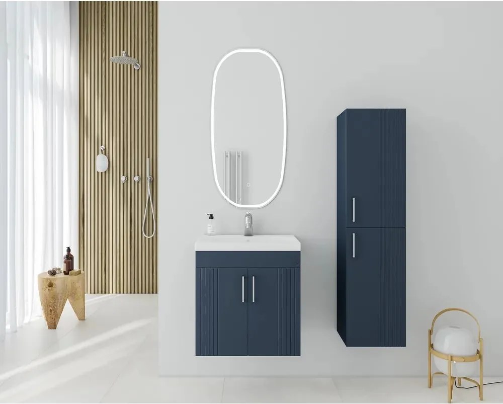Set dulap baza suspendat Drop Lines Venus cu 2 usi bleumarin si lavoar 50 cm alb