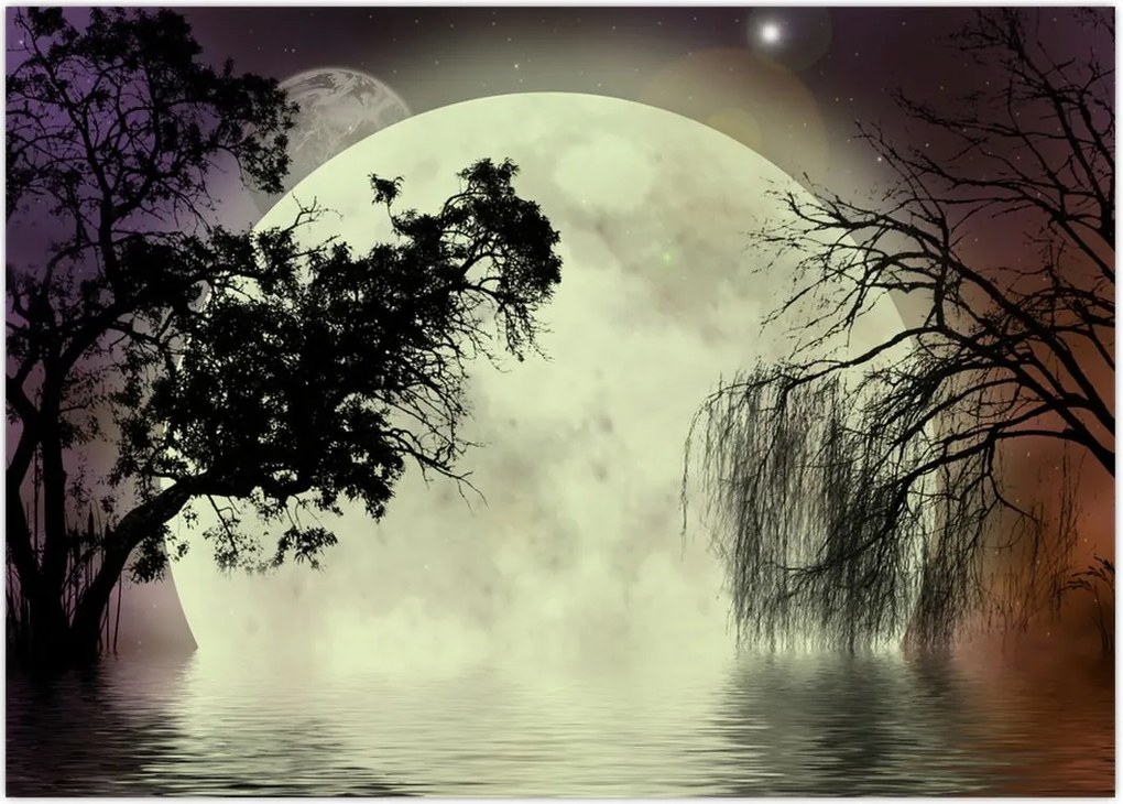 Tablou - Lună plină deasupra apei (70x50 cm)