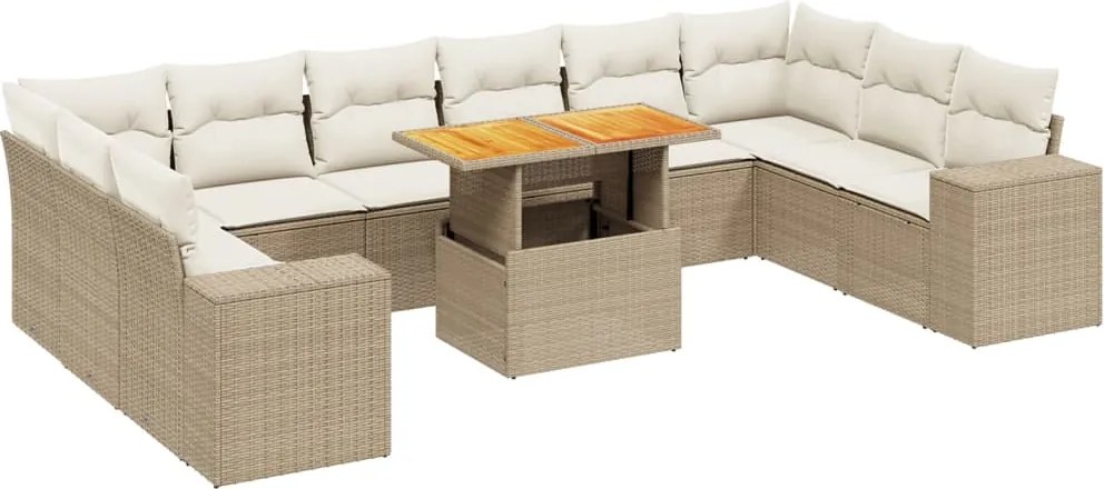 vidaXL Set canapele de grădină cu perne, 11 piese, bej, poliratan