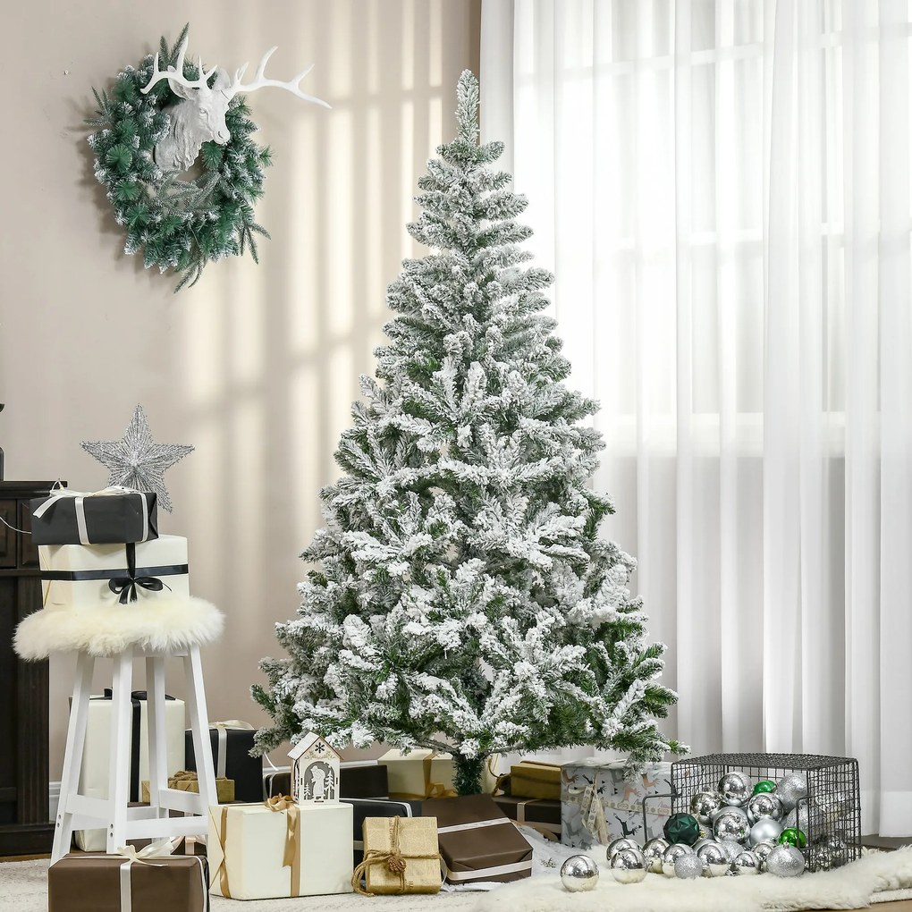 HOMCOM Brad de Crăciun Artificial Înzăpezit cu 750 Ramuri, Bază din Oțel, Plastică, 105x105x180 cm, Verde | Aosom Romania