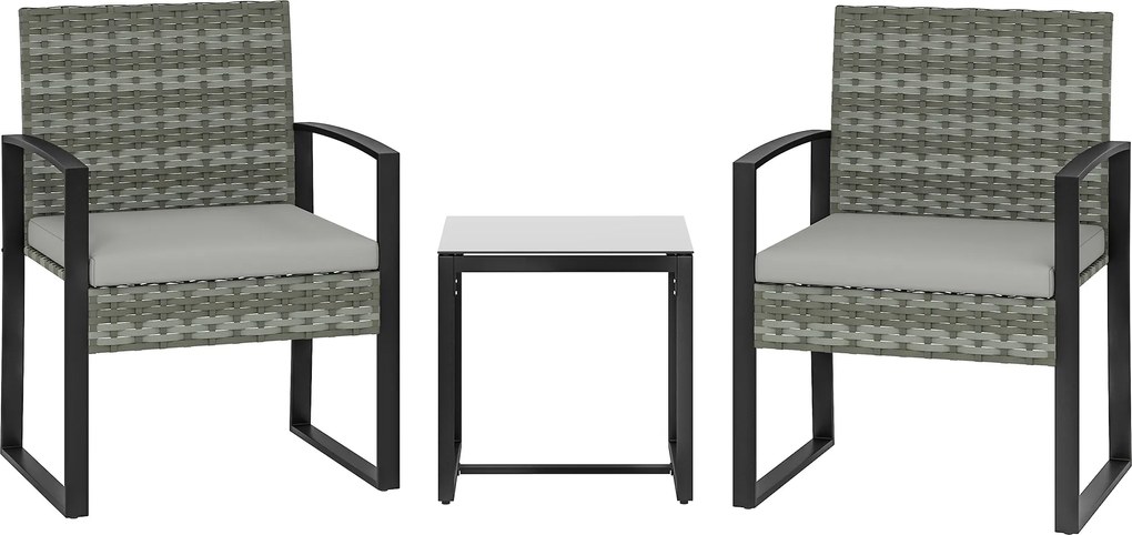 Outsunny Set bistro din ratan, set mobilier de grădină 3 piese cu 2 scaune de grădină, masă de cafea, perne detașabile Gri deschis | Aosom Romania