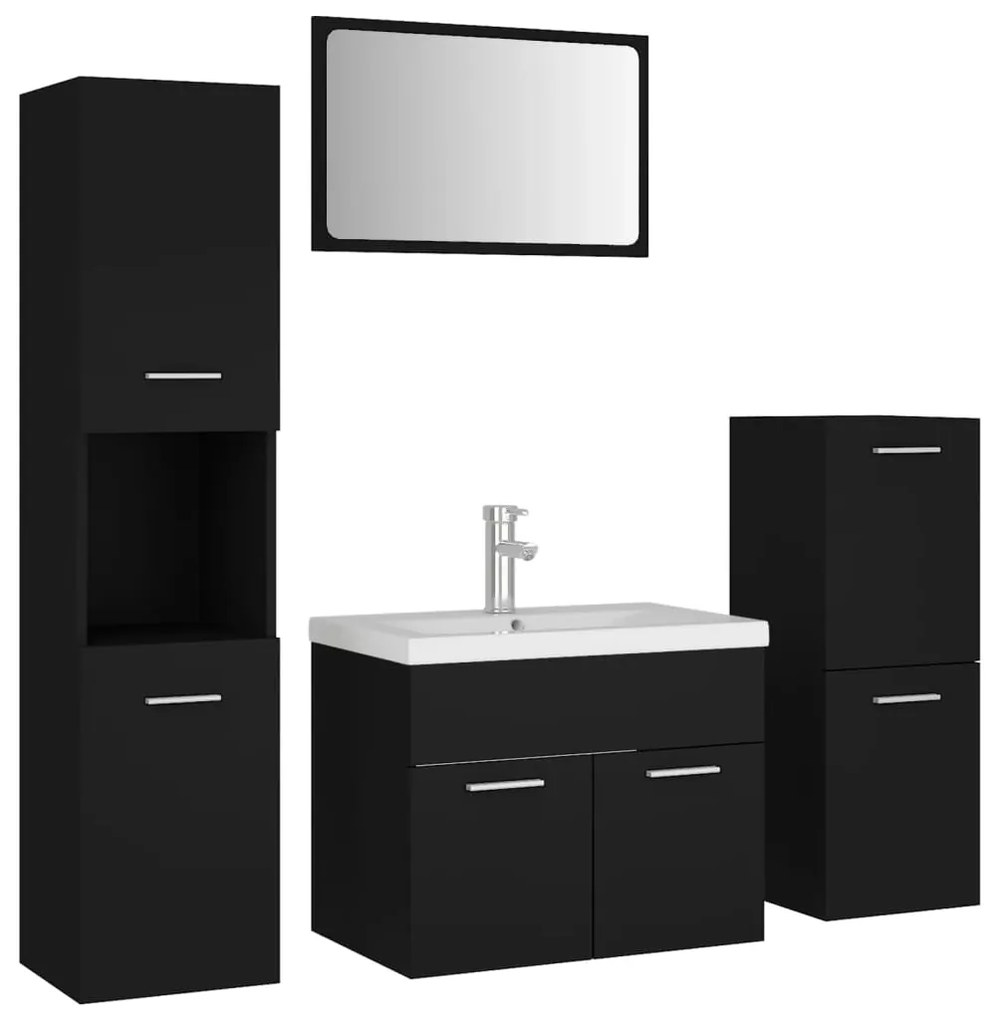 3071361 vidaXL Set mobilier de baie, negru, lemn prelucrat