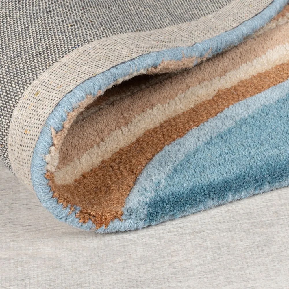 Covor albastru țesut manual din lână 200x290 cm Abstract Flow – Flair Rugs