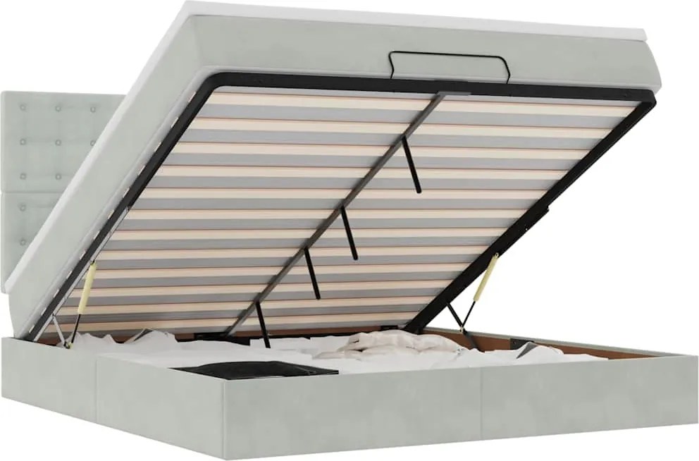 vidaXL Cadru de pat otoman cu saltele Gri deschis 160x200cm catifea