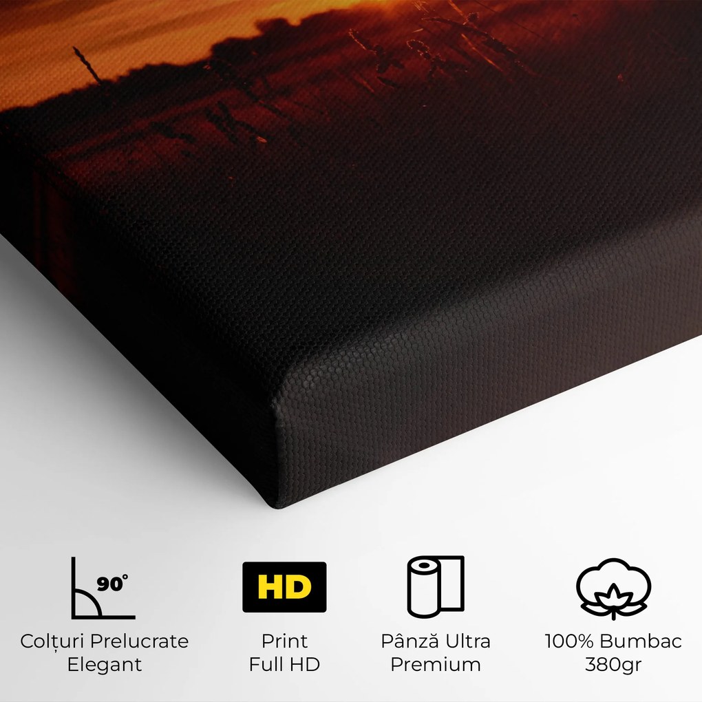 Tablou Canvas, 100x200cm, Dormitor si Living, Peisaje, Apus de soare, Field Shilouette