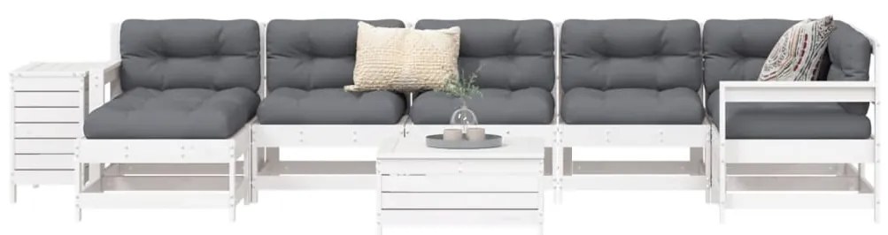 vidaXL Set canapea de grădină, 9 piese, alb, lemn masiv de pin
