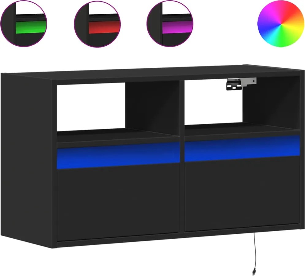 vidaXL Dulap TV de perete cu lumini LED negru 80x31x45 cm