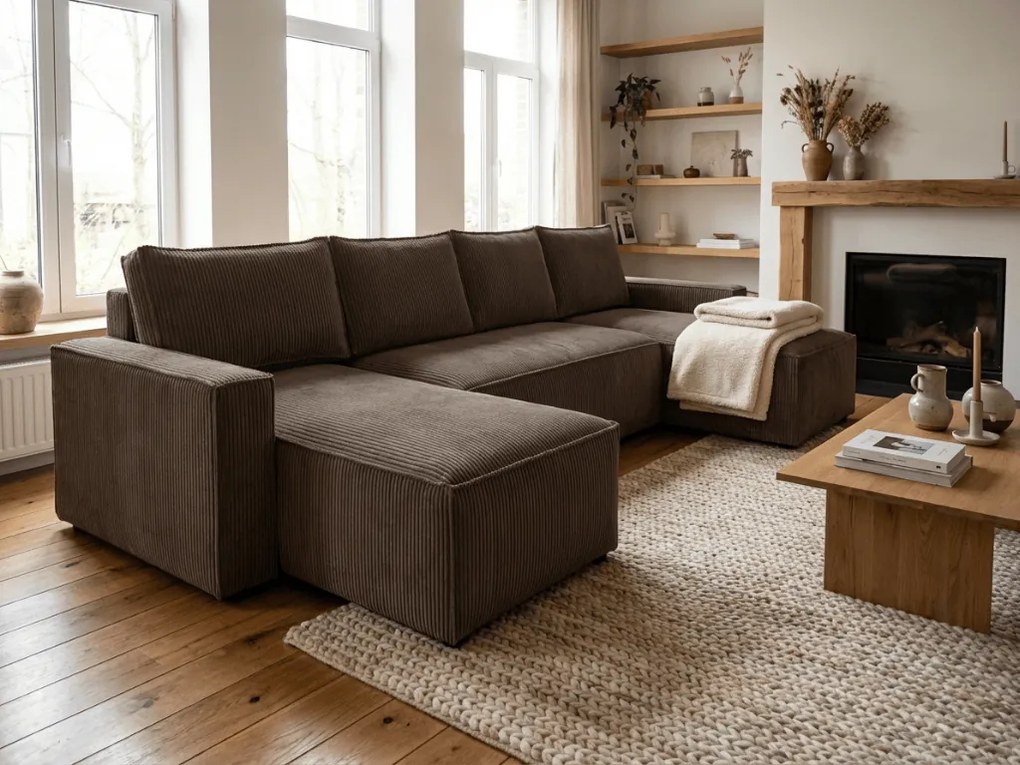 Reducere Set mobilier maro inchis tip U SMART COSARO 295x140 cm II. calitate