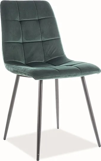 OFERTA Scaun de masa din catifea verde inchis MILA cu picioare negre II. calitate
