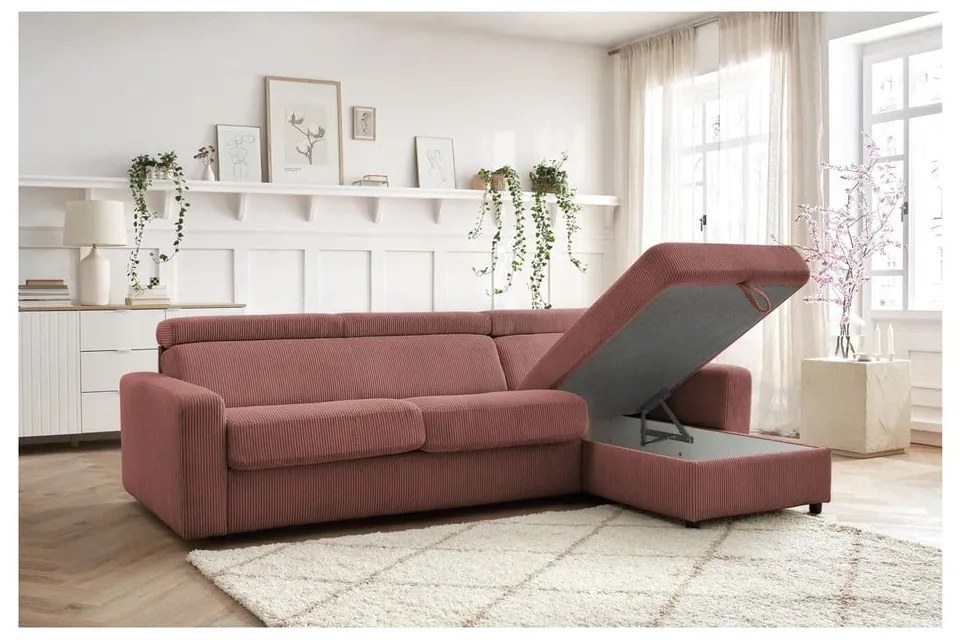 Colțar roz extensibil cu tapițerie din catifea reiată (cu colț variabil) Monaco – Bobochic Paris