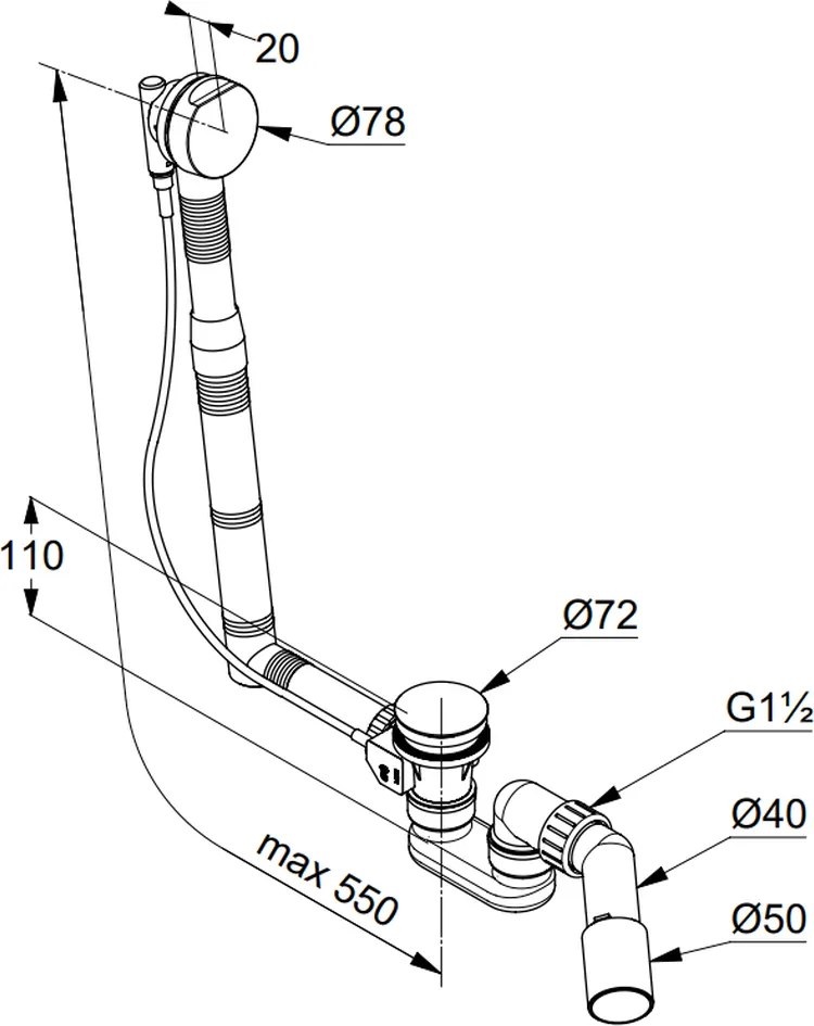 Sifon cada baie cu preaplin Kludi Rotexa, crom lucios