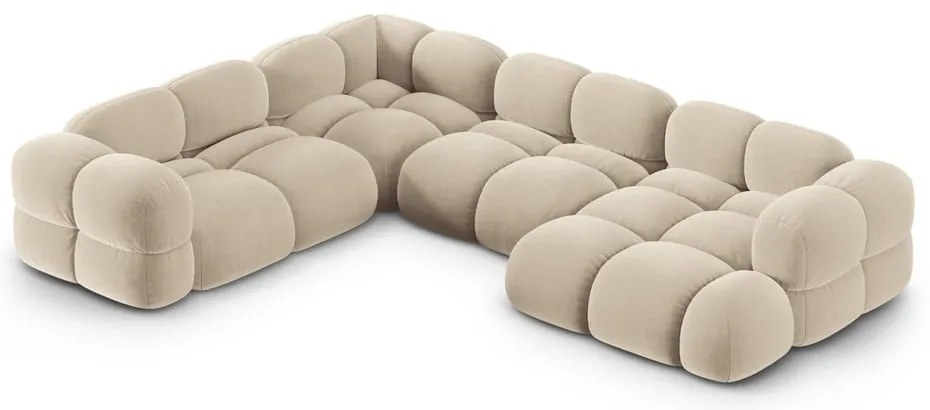 Colțar bej cu tapițerie din catifea (cu colț pe partea stângă/în formă de "U") Loretto – Cosmopolitan Design