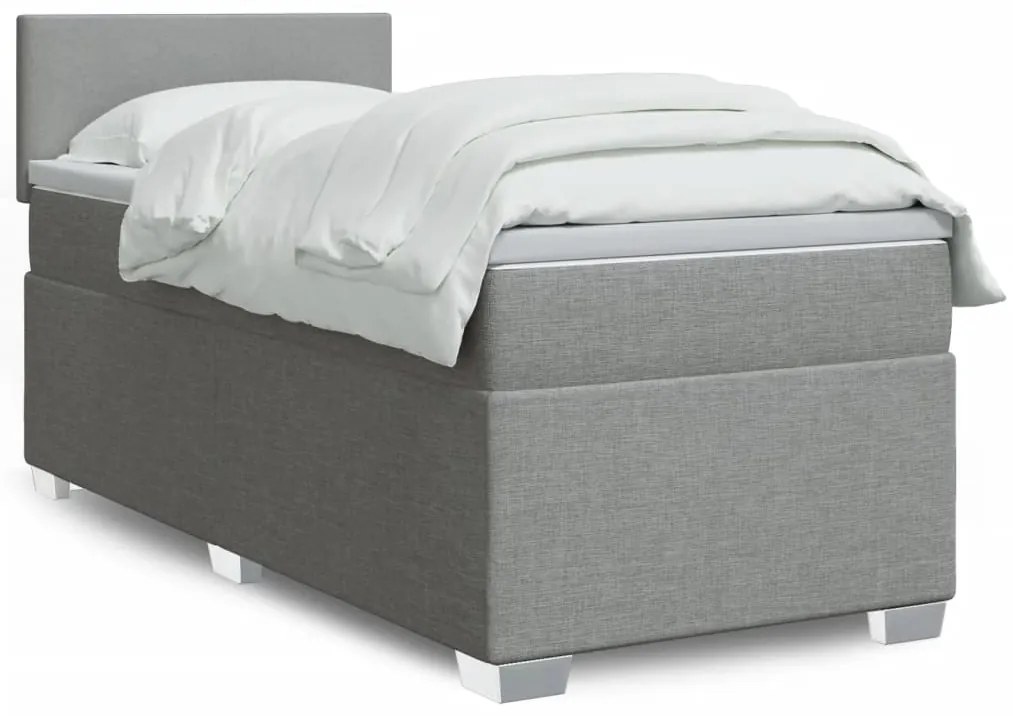 vidaXL Pat box spring cu saltea, gri deschis, 90x200 cm, textil