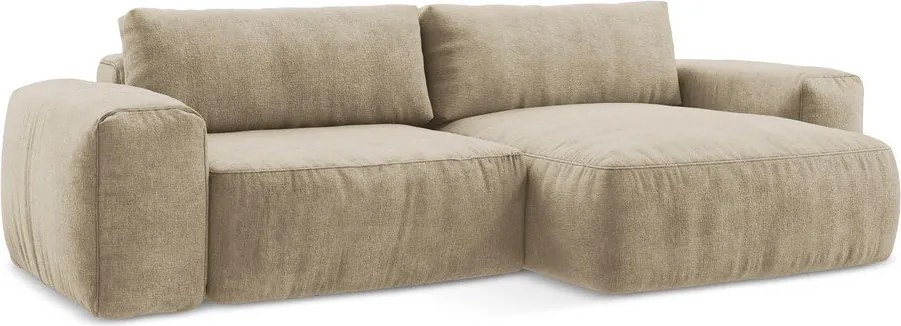 Colțar maro deschis extensibil cu tapițerie din chenille (cu colț pe partea dreaptă/cu șezlong) Kuki – Makamii