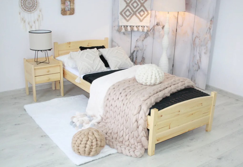 Expedo Pat înalt ANGEL + saltea spumă DE LUX 14 cm + somieră GRATIS, 90 x 200 cm, nuc-lac