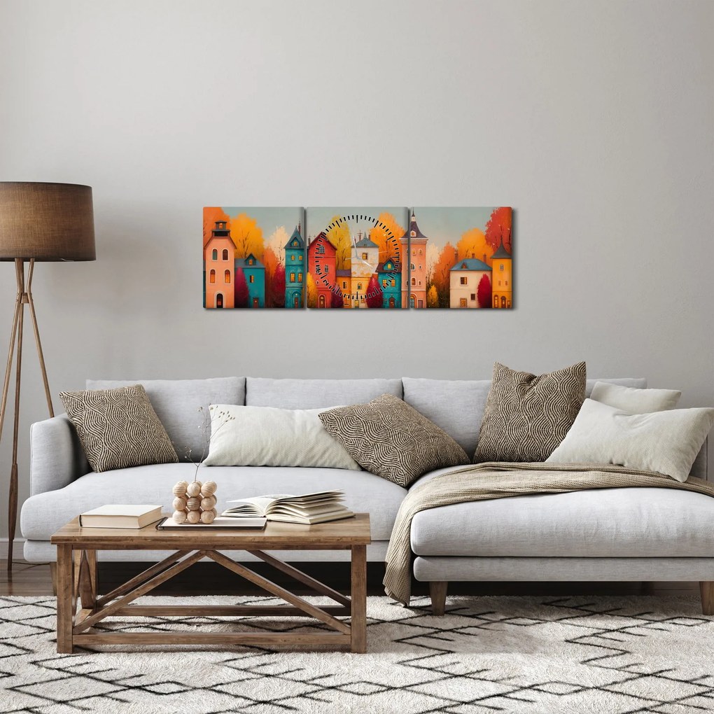 Tablou - Sat de toamnă (cu ceas) (90x30 cm)