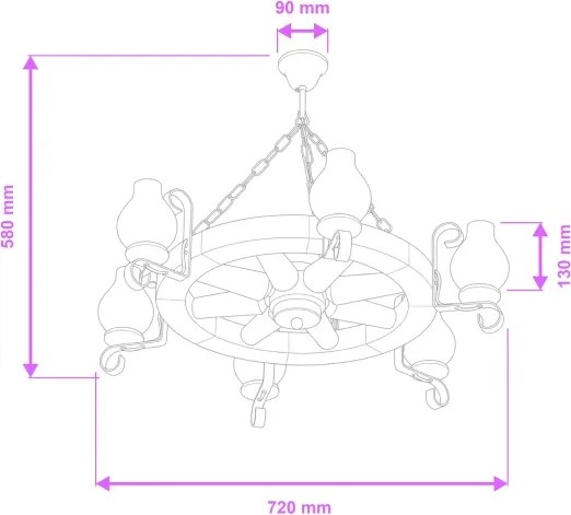 Brilagi - Candelabru suspendat pe lanț ROATA 6xE14/40W/230V Ø 70 cm fag