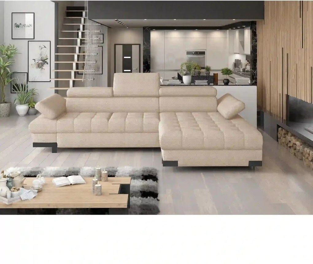 Coltar extensibil SELVA MINI, sezlong dreapta, stofa catifelata bej -