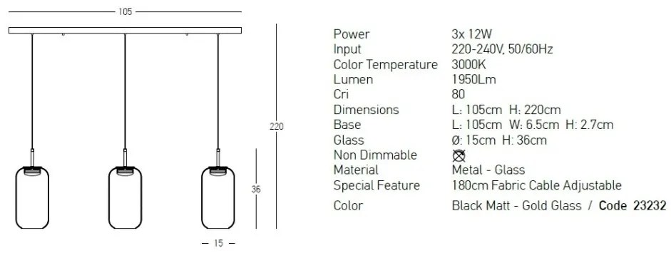 Lustra LED suspendata design decorativ Chloe 3L negru/auriu