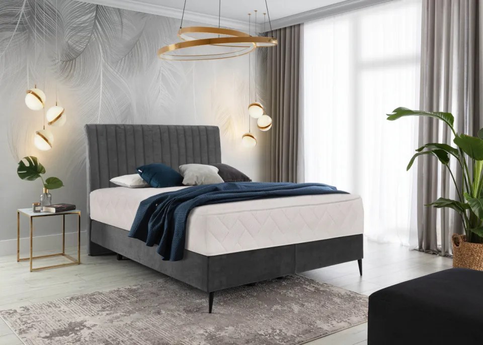 Pat tapitat, boxspring, 140x200 cm, Blanca 2, Eltap (Culoare: Albastru Inchis)