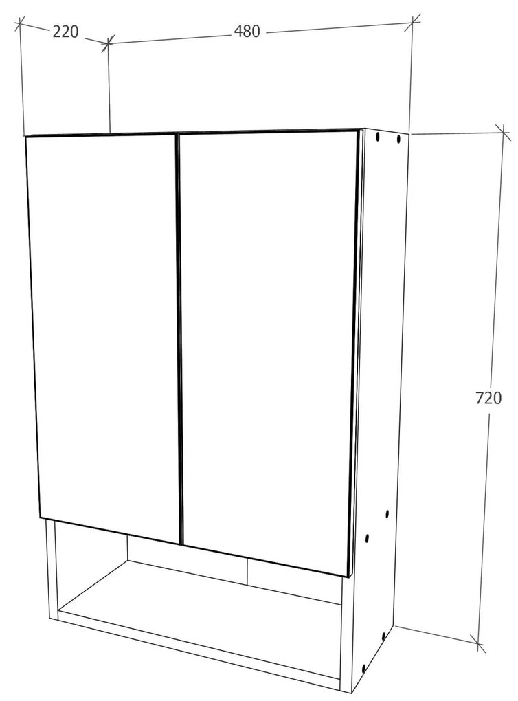 Corp Baie Zed, Suspendat, 2 Usi, Alb lucios/Alb, MDF, L 48 x l 22 x H 72 cm
