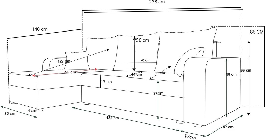 Coltar extensibil de colt VALERIO, gri deschis/bej, reversibil, 238x140 cm + 2 perne GRATUIT