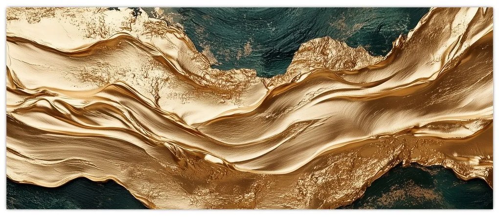 Tablou - Abstracție verde cu auriu II. (120x50 cm)