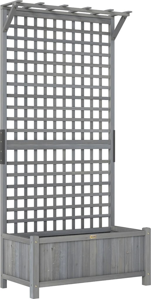 Outsunny Jardinieră înălțată cu spalier și acoperiș, cutie de plantare, pat de flori, rezistent la intemperii, lemn, 90 x 45 x 183 cm, gri închis | Aosom Romania