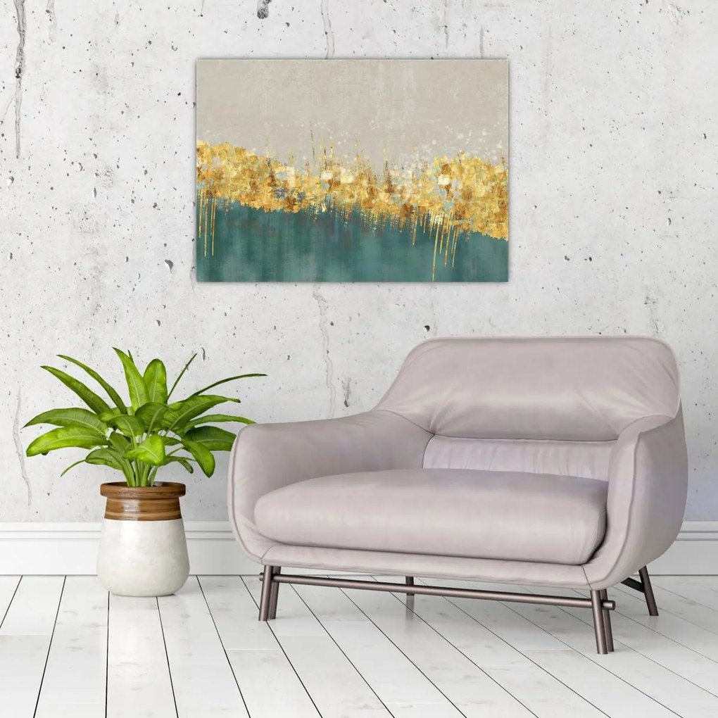 Tablou pe sticlă - Textura cu decor auriu (70x50 cm)