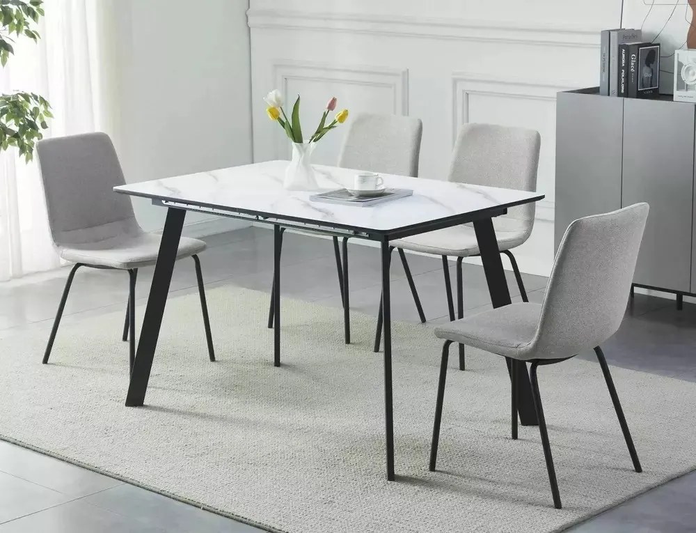 Masa extensibila Bari marmura alba/negru L120-160 cm
