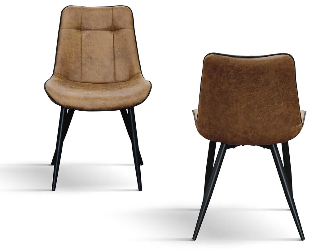 SET 4 Scaune Industry, piele ecologica ,structura metalica - MARO CAMEL - STANDARD