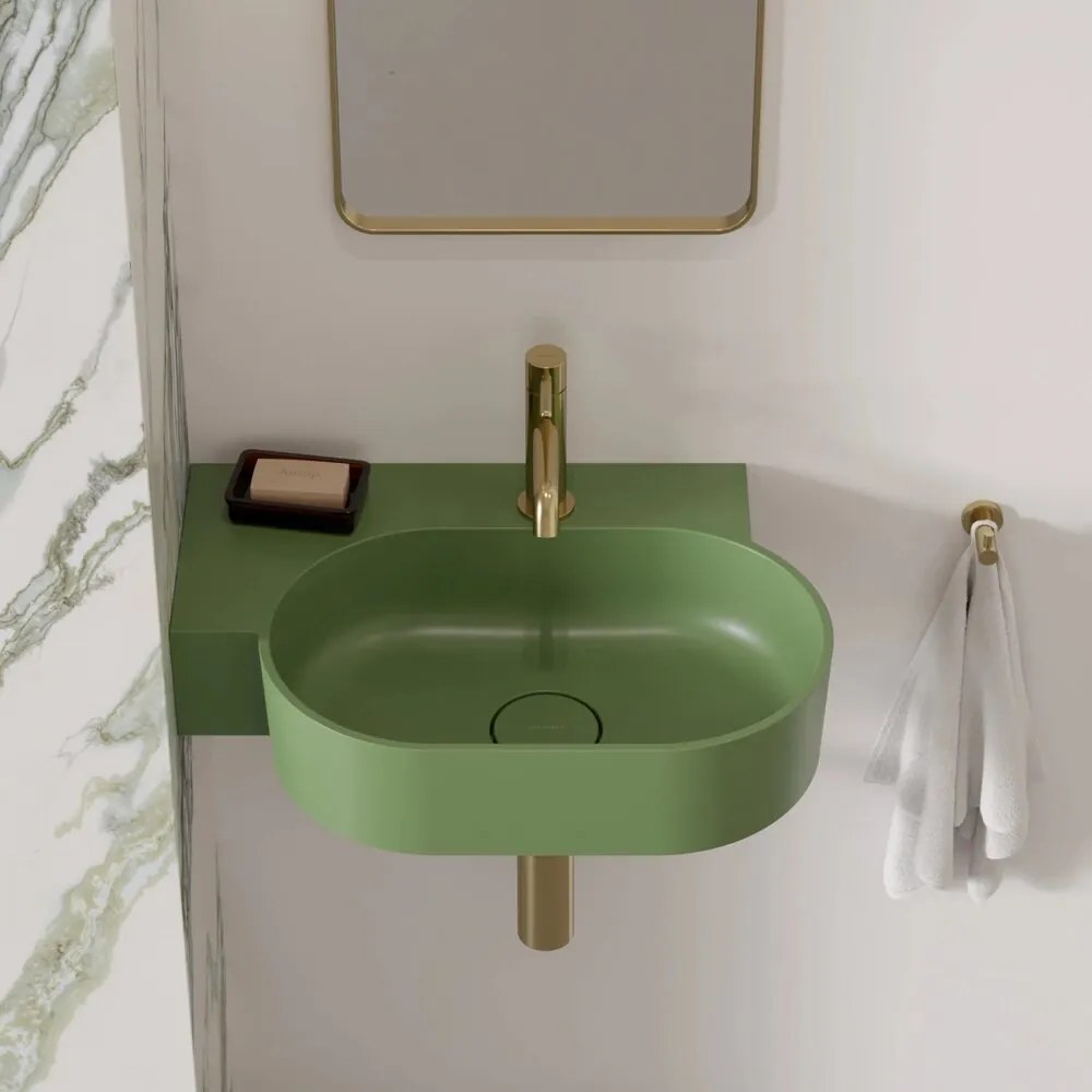 Lavoar suspendat Omnires Ovo M+ finisaj verde mat 55.5 cm stanga