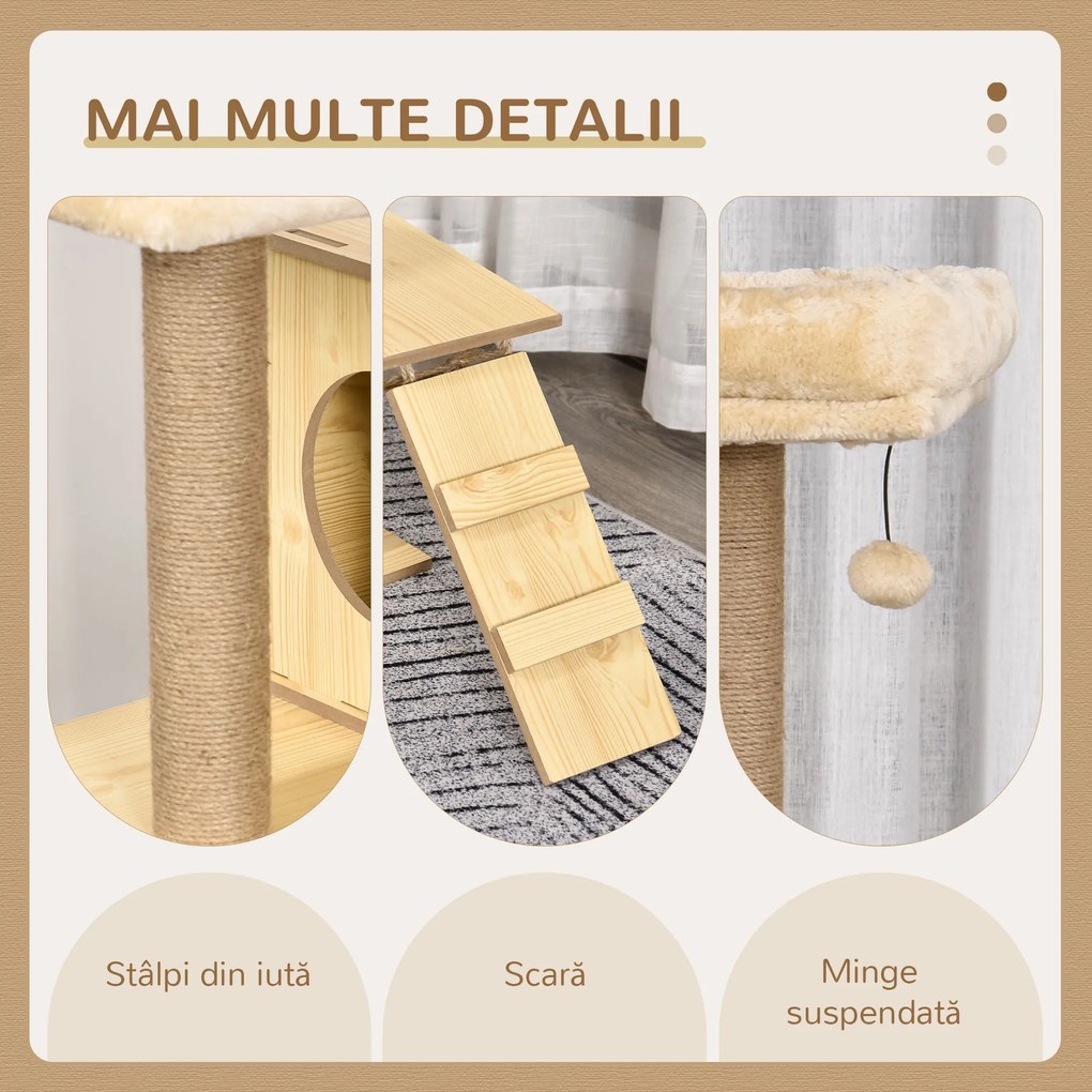 PawHut Ansamblu de joacă pentru pisici, cu hamac, paturi moi și stâlpi de zgâriat din sisal | Aosom Romania