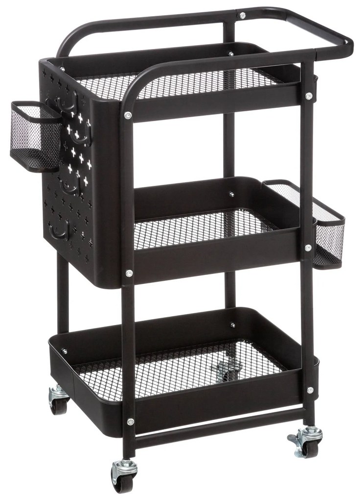 Cărucior de bucătărie metalic pe trei niveluri