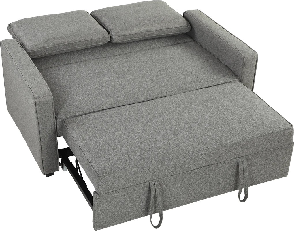 HOMCOM 3 în 1 Canapea Extensibilă 2 Locuri cu Spătar Reglabil pe 3 Poziții, 2 Perne, Material Textil Tip In Gri | Aosom Romania