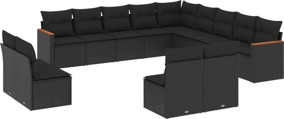 vidaXL Set mobilier de grădină cu perne, 13 piese, negru, poliratan